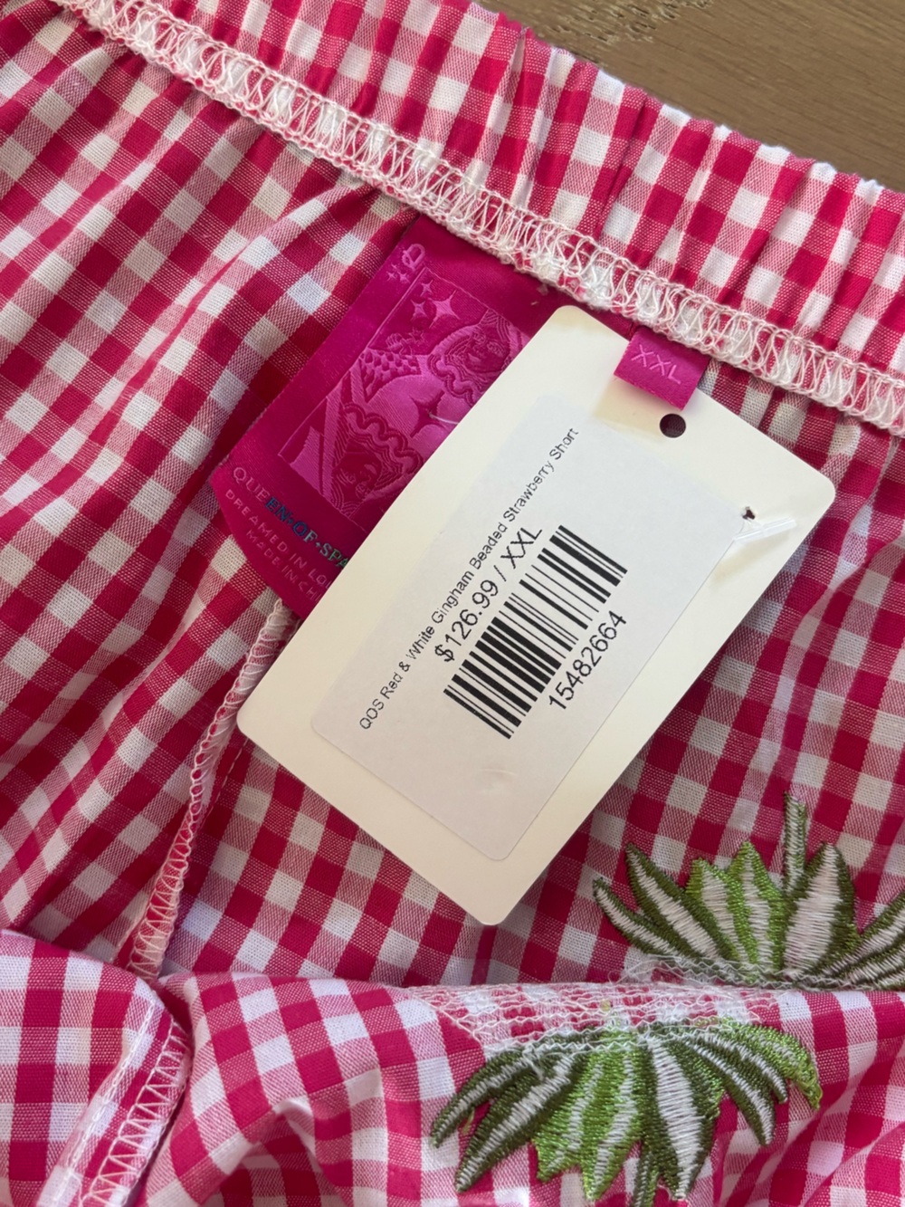 Queen Of Sparkles Gingham Beaded Strawberry Shorts Red White XXL NWT Sequin - Picture 9 of 10